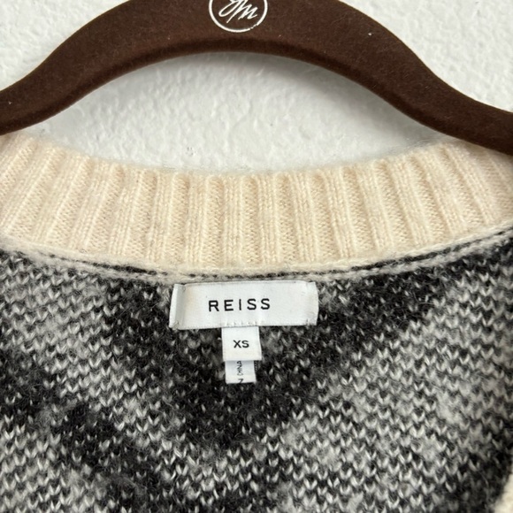 Reiss Women's Size XS Black/White Zana Zebra Print V-Neck Sweater - Picture 3 of 4